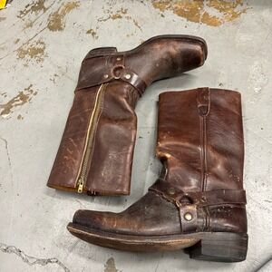 Vintage Mens Leather Harness Boots Tall Square Toe Side Zip Riding Sears Talon